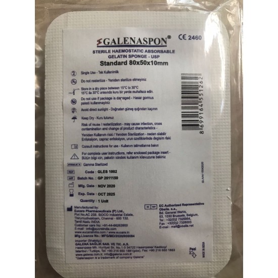 GalenaSpon Hemostatik Sponç, Standart 1Kutu-10 Adet