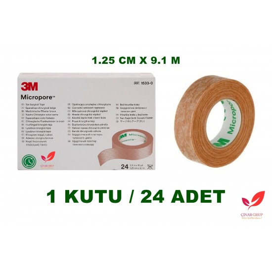 3M 1533-0 Micropore Flaster Kahverengi 1,25cm*9,1m 1 Kutu 24 Adet